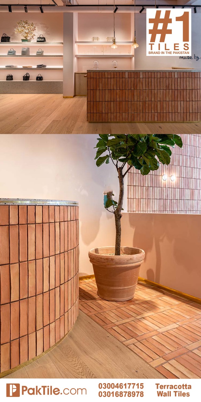 Livingroom brick wall tiles design in lahore