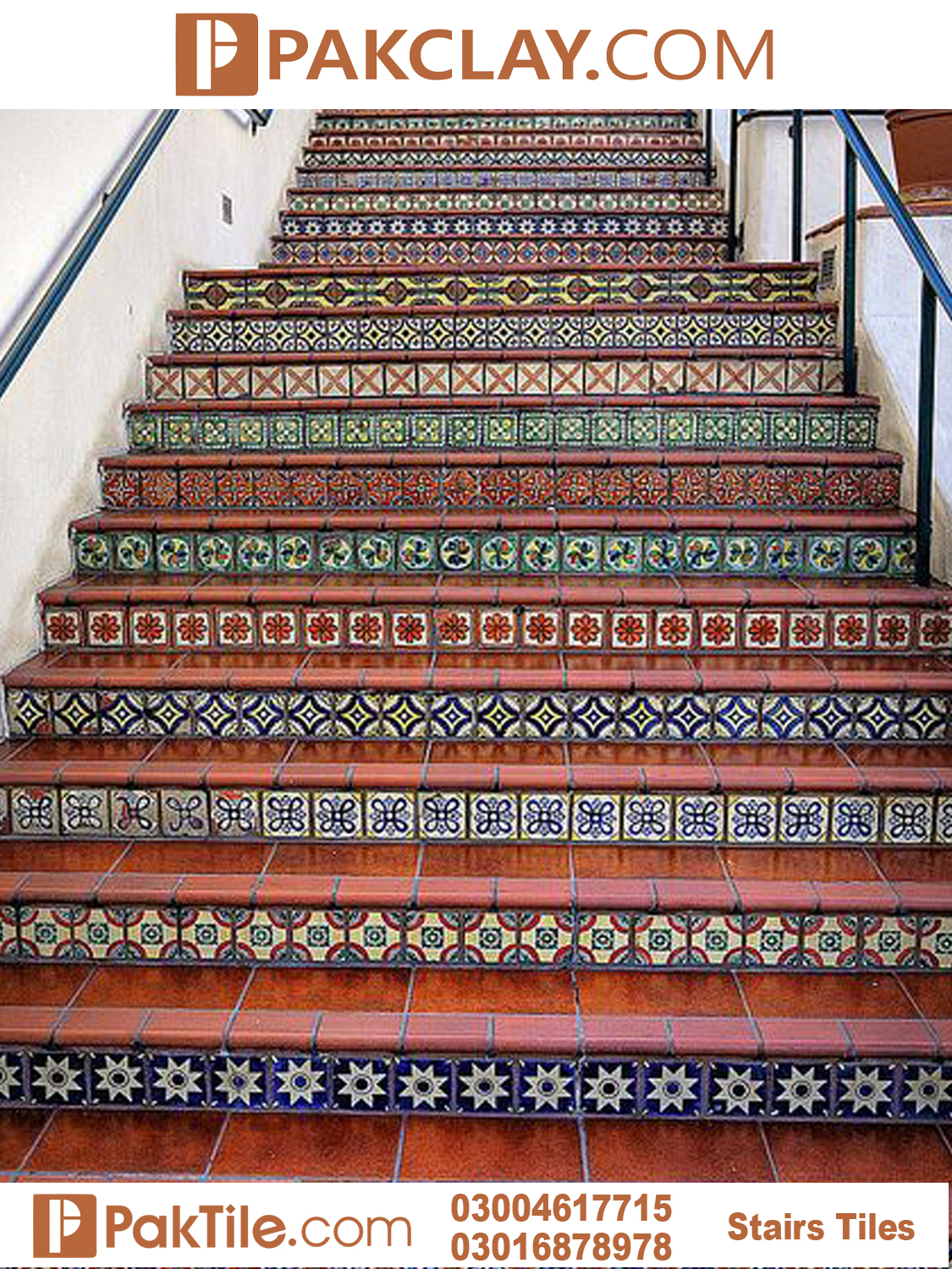 3 Blue Multani Mosaic Porcelain Staircase Tiles Design