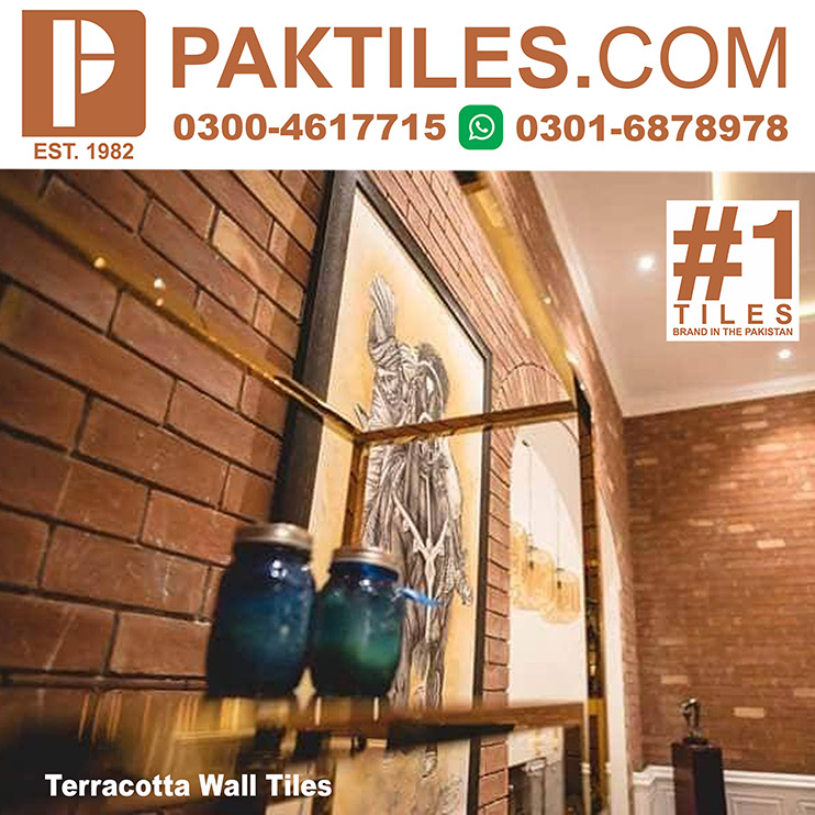 Red Bricks Gutka Wall Living Room Tiles Design